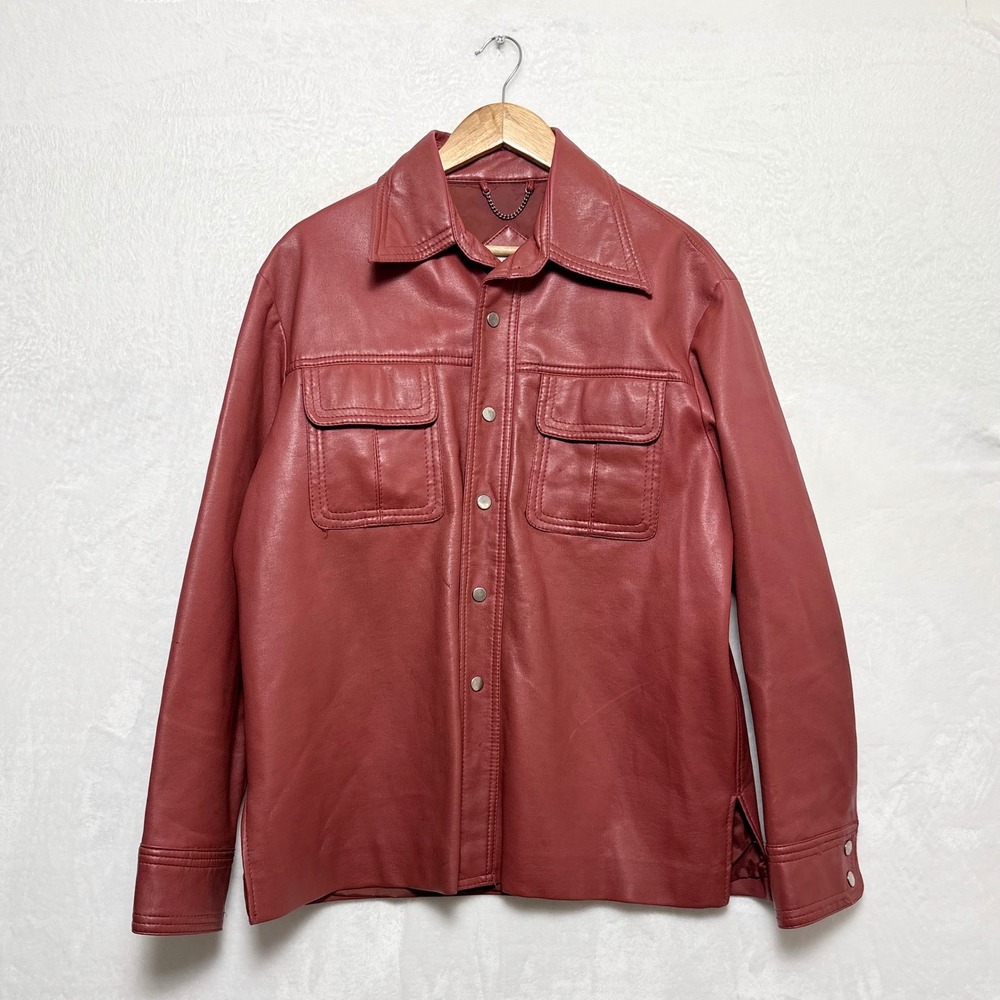 Vintage 70s Pacific Trail Red Rust Faux Leather Jacket Indie Sleaze Grunge Large